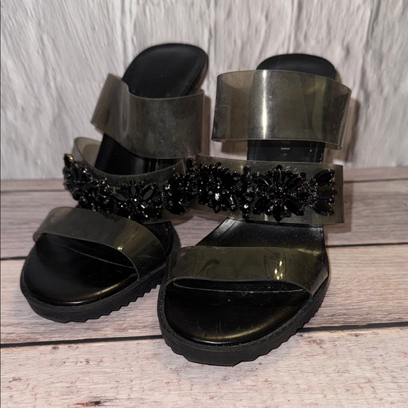 Karl Lagerfeld Paris Brently Art Deco Crystals Open Toe strappy